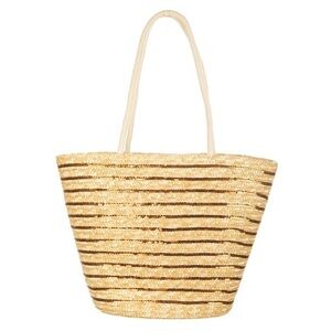 Bay Sky Wheat Straw and Gold Sequin Stripe Tote